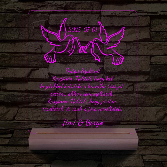 Szülőköszöntő – „Drága Szüleim!” – 7 színű, színváltós 3D LED lámpa