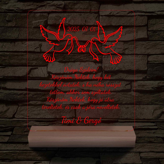 Szülőköszöntő – „Drága Szüleim!” – 7 színű, színváltós 3D LED lámpa