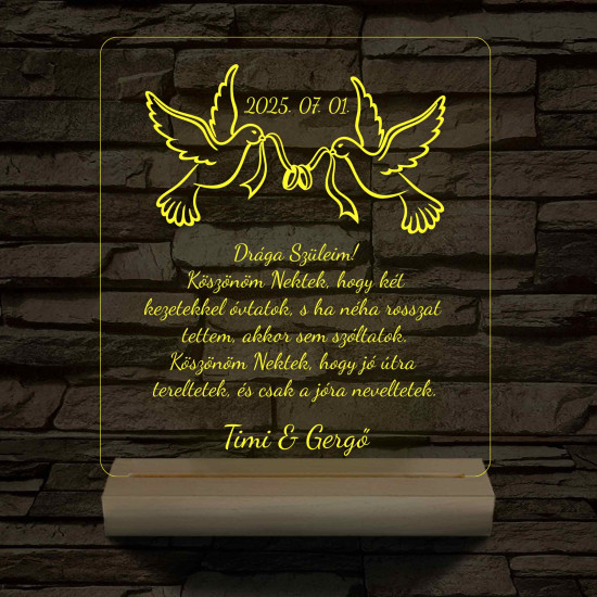 Szülőköszöntő – „Drága Szüleim!” – 7 színű, színváltós 3D LED lámpa