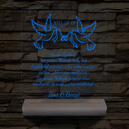Szülőköszöntő – „Drága Szüleim!” – 7 színű, színváltós 3D LED lámpa