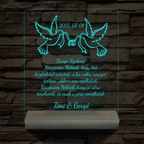 Szülőköszöntő – „Drága Szüleim!” – 7 színű, színváltós 3D LED lámpa