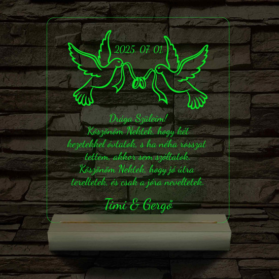 Szülőköszöntő – „Drága Szüleim!” – 7 színű, színváltós 3D LED lámpa