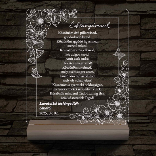 Szülőköszöntő Harmónia – Virágos-Pillangós – 7 színű, színváltós 3D LED lámpa