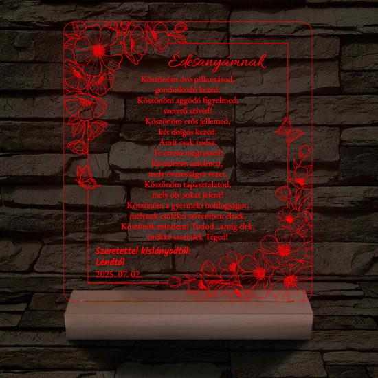 Szülőköszöntő Harmónia – Virágos-Pillangós – 7 színű, színváltós 3D LED lámpa