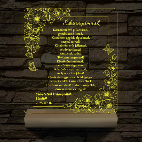 Szülőköszöntő Harmónia – Virágos-Pillangós – 7 színű, színváltós 3D LED lámpa