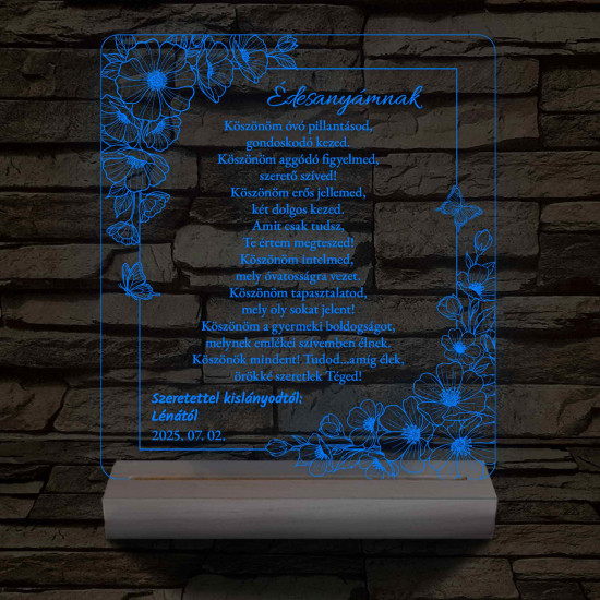 Szülőköszöntő Harmónia – Virágos-Pillangós – 7 színű, színváltós 3D LED lámpa