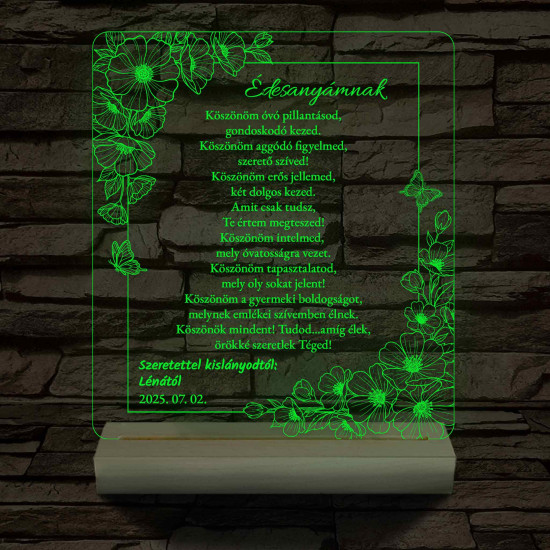 Szülőköszöntő Harmónia – Virágos-Pillangós – 7 színű, színváltós 3D LED lámpa