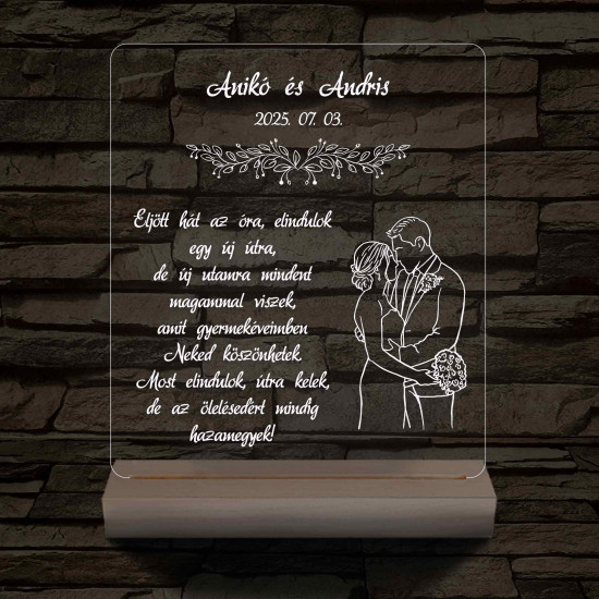 Ölelő Szülőköszöntő – Esküvői Pár & Idézet – 7 színű, színváltós 3D LED lámpa