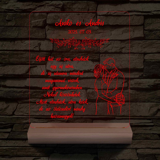 Ölelő Szülőköszöntő – Esküvői Pár & Idézet – 7 színű, színváltós 3D LED lámpa