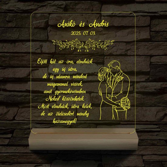 Ölelő Szülőköszöntő – Esküvői Pár & Idézet – 7 színű, színváltós 3D LED lámpa