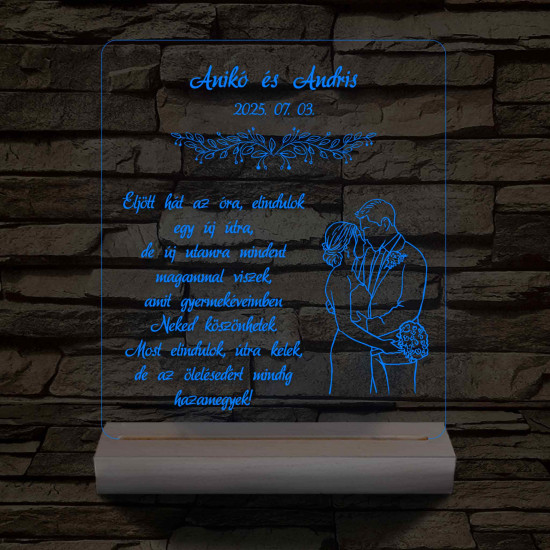 Ölelő Szülőköszöntő – Esküvői Pár & Idézet – 7 színű, színváltós 3D LED lámpa