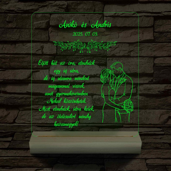 Ölelő Szülőköszöntő – Esküvői Pár & Idézet – 7 színű, színváltós 3D LED lámpa