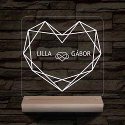 Személyre szabott Geometrikus szerelem fatalpas  7 színű 3D led lámpa