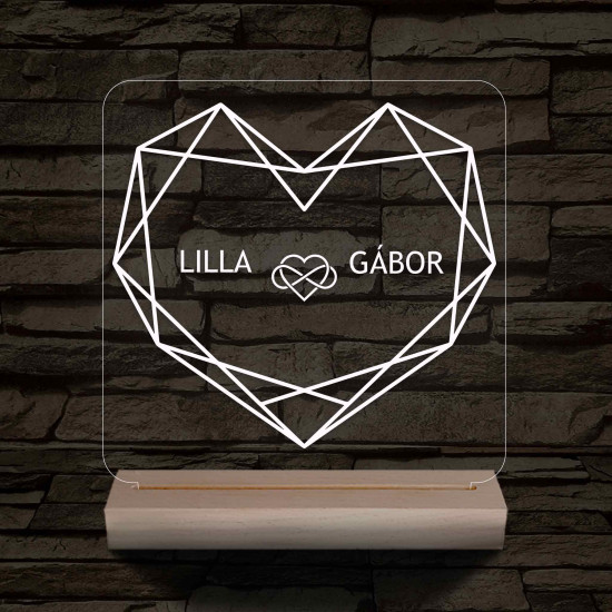 Személyre szabott Geometrikus szerelem fatalpas  7 színű 3D led lámpa