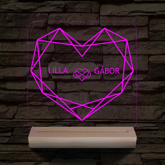 Személyre szabott Geometrikus szerelem fatalpas  7 színű 3D led lámpa