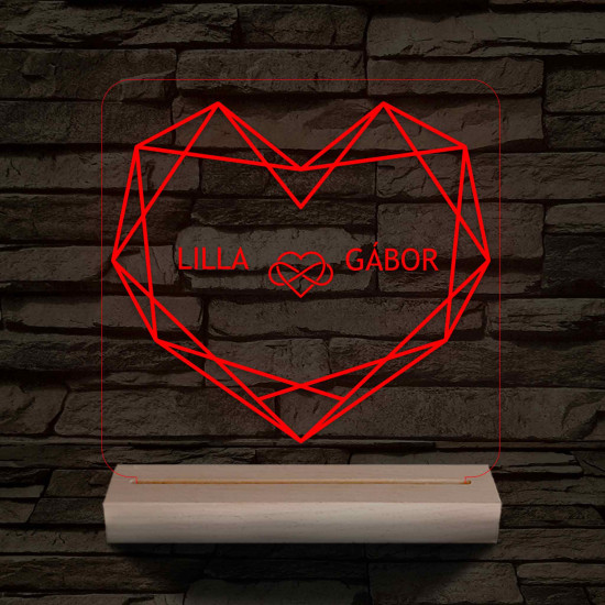 Személyre szabott Geometrikus szerelem fatalpas  7 színű 3D led lámpa