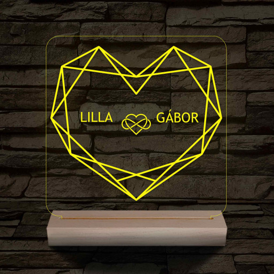 Személyre szabott Geometrikus szerelem fatalpas  7 színű 3D led lámpa