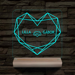 Személyre szabott Geometrikus szerelem fatalpas  7 színű 3D led lámpa