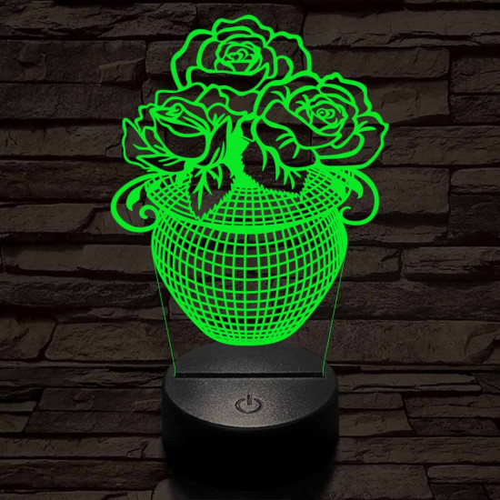 Rózsacsokor-vázában 7 színű 3D led lámpa