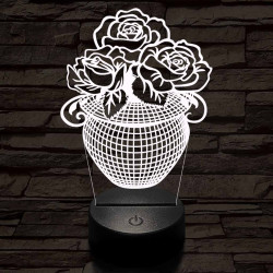 Rózsacsokor-vázában 7 színű 3D led lámpa