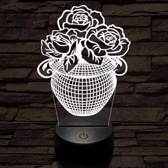 Rózsacsokor-vázában 7 színű 3D led lámpa