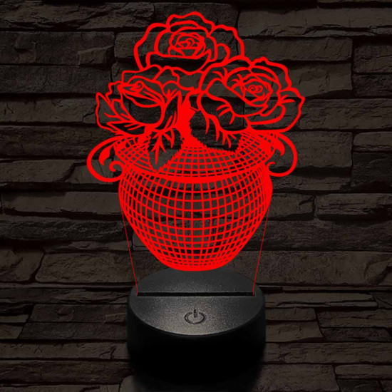 Rózsacsokor-vázában 7 színű 3D led lámpa