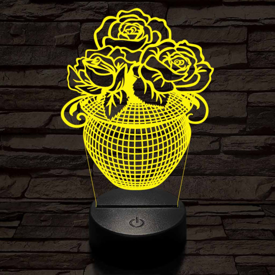 Rózsacsokor-vázában 7 színű 3D led lámpa