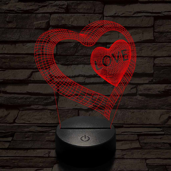 Szív-love 7 színű 3D led lámpa
