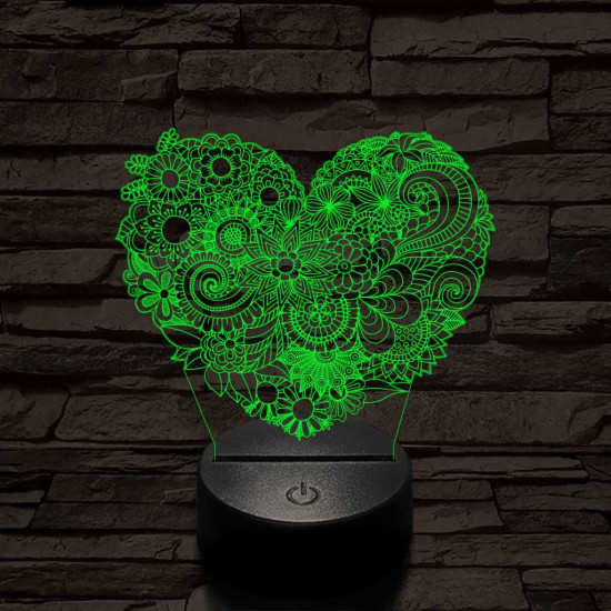 Virágos szív 7 színű 3D led lámpa