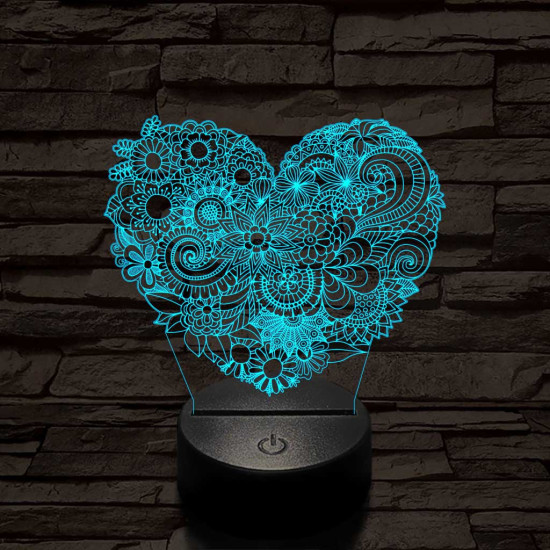 Virágos szív 7 színű 3D led lámpa