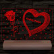 Nagy szív rózsával és kis szívekkel, egyedi fotógravírozás fatalppal 7 színű 3D led lámpa