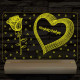 Nagy szív rózsával és kis szívekkel, egyedi fotógravírozás fatalppal 7 színű 3D led lámpa