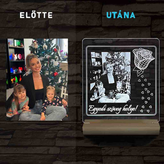 Egyedi fotógravírozás pontyos szívkeretben horgász fatalpban 7 színű 3D led lámpa