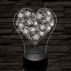 Rózsák a szívben 7 színű 3D led lámpa