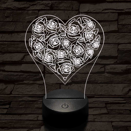 Rózsák a szívben 7 színű 3D led lámpa