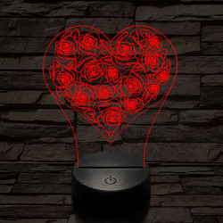Rózsák a szívben 7 színű 3D led lámpa