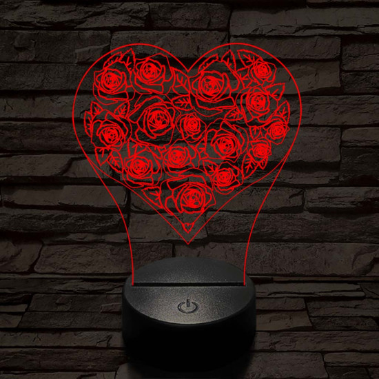 Rózsák a szívben 7 színű 3D led lámpa
