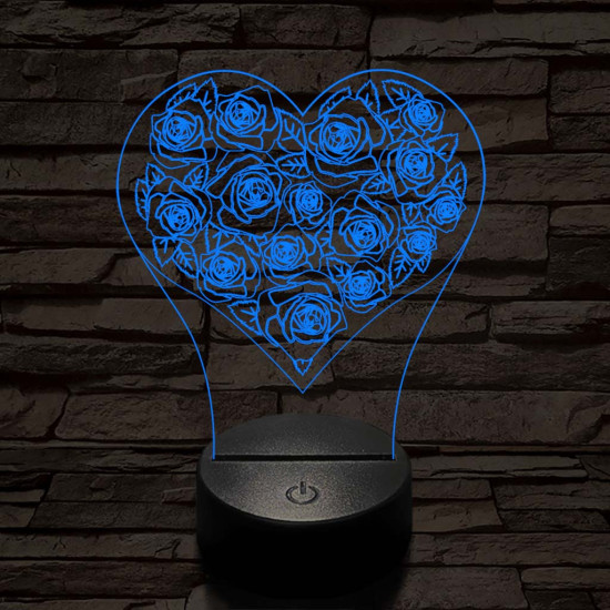 Rózsák a szívben 7 színű 3D led lámpa