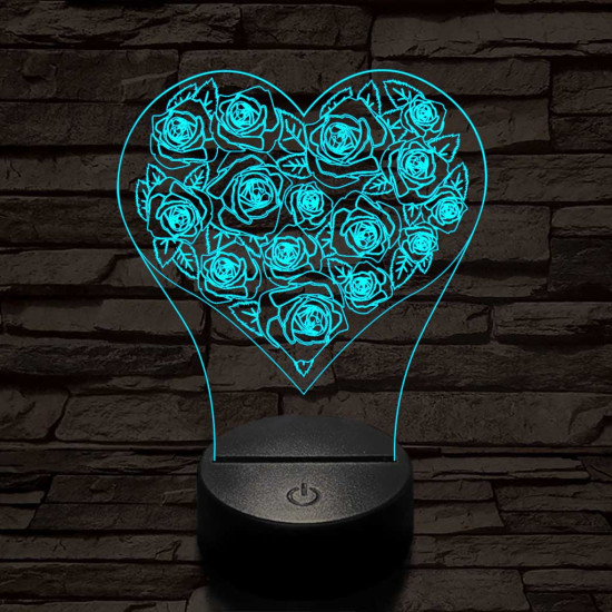 Rózsák a szívben 7 színű 3D led lámpa