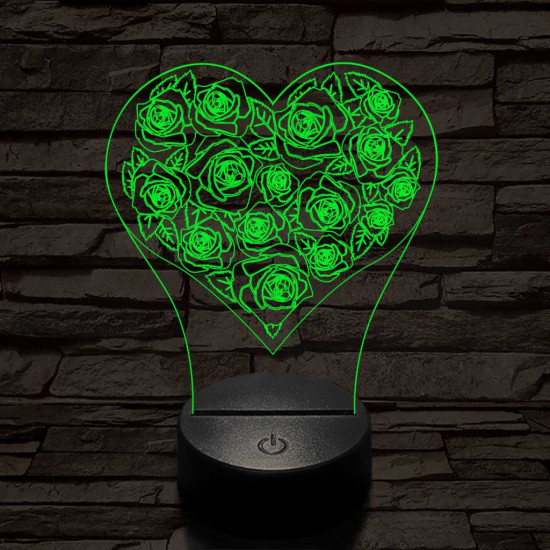 Rózsák a szívben 7 színű 3D led lámpa