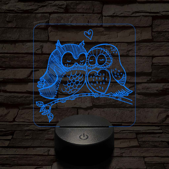 Bagoly pár 7 színű 3D led lámpa