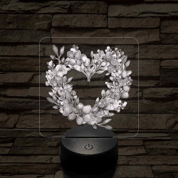 Szív alakú virágok 7 színű, színváltós, valósághű 3D led lámpa