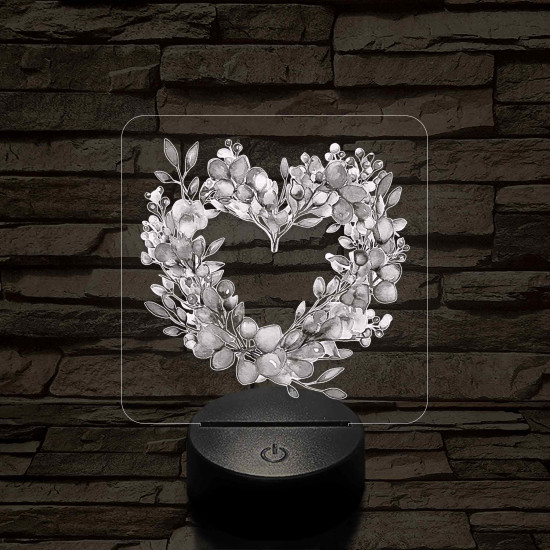 Szív alakú virágok 7 színű, színváltós, valósághű 3D led lámpa