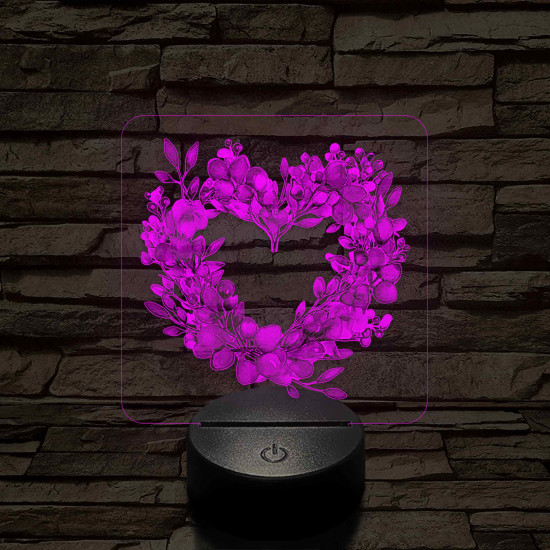 Szív alakú virágok 7 színű, színváltós, valósághű 3D led lámpa