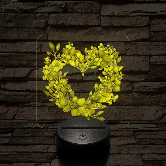 Szív alakú virágok 7 színű, színváltós, valósághű 3D led lámpa