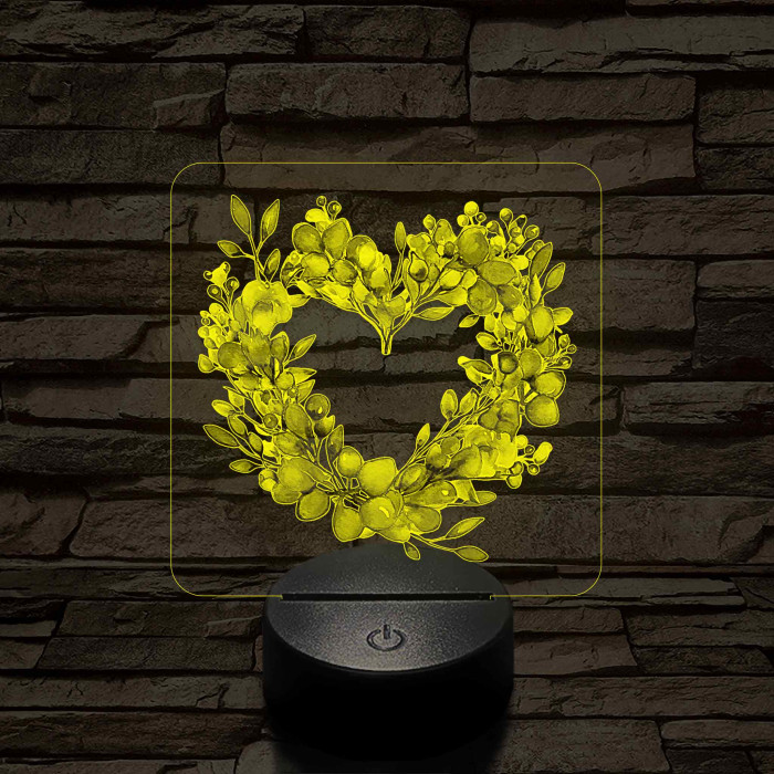 Szív alakú virágok 7 színű, színváltós, valósághű 3D led lámpa