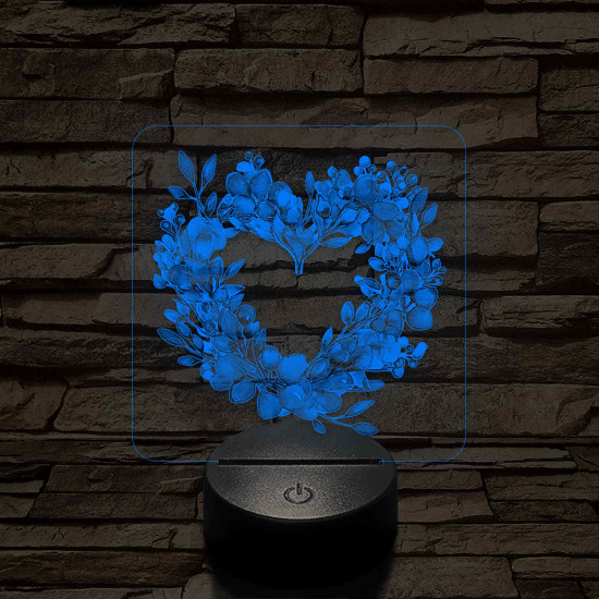 Szív alakú virágok 7 színű, színváltós, valósághű 3D led lámpa