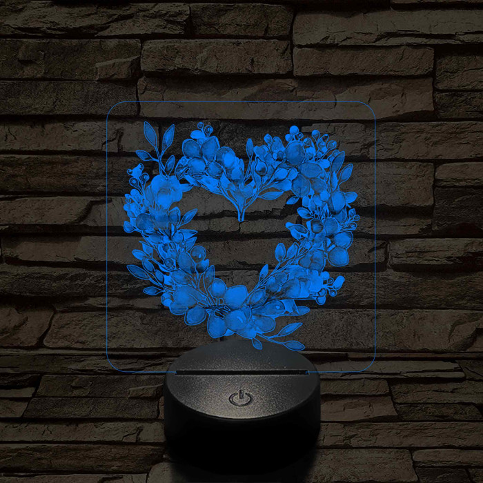 Szív alakú virágok 7 színű, színváltós, valósághű 3D led lámpa