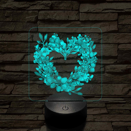 Szív alakú virágok 7 színű, színváltós, valósághű 3D led lámpa