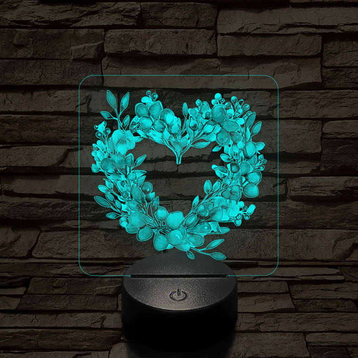 Szív alakú virágok 7 színű, színváltós, valósághű 3D led lámpa